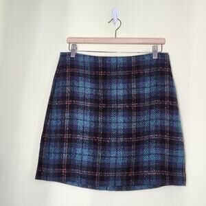 Loft Ann Taylor Tweed Plaid Mini Skirt Size 10 Petite Lined Back Zip Academia
